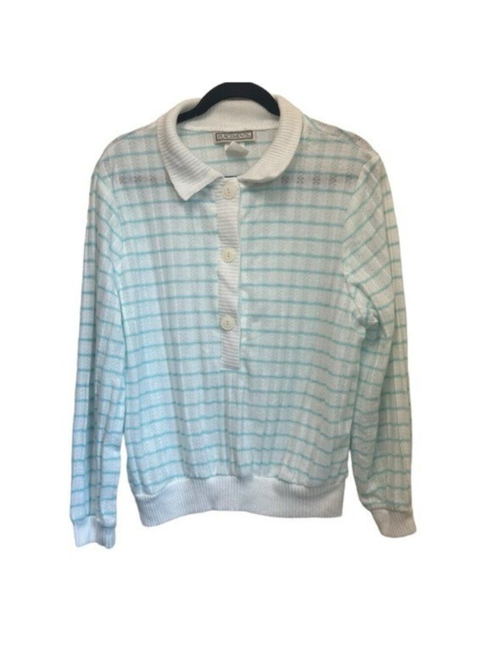 Vintage Montgomery Ward Sweater Womens 44 Turquoise Stripe Collared Button NWT